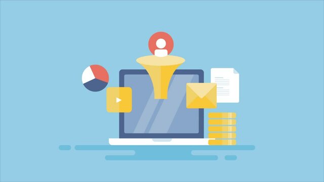 Lead generation, increasing conversion rate, marketing sales funnel optimization, ecommerce monetization process, get more sales concept. 2d animation, 4k video clip.