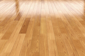 Brown wood with reflections on the floor, 3D rendering