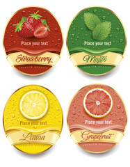 banners with fresh juice drops background, with strawberry, mint, lemon, grapefruit	 - 360144868