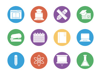 education school and university block style icon set vector design