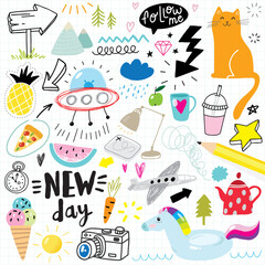 icon set of funny doodles