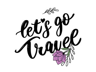 Travel set icons. Handwritten lettering. Label vector illustration