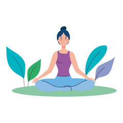 woman meditating, concept for yoga, meditation, relax, healthy lifestyle in landscape