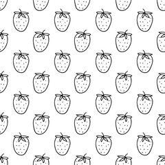 Strawberry hand drawn doodle style seamless pattern. textile, wallpaper, wrapping paper, berries, fruits, monochrome