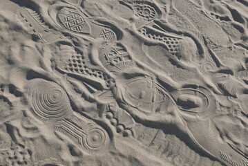 Shoe prints on the sand.
le Touquet, France June 2020