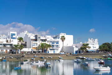 Small bay with berth for rowing boats in Arrecife, Lanzarote, Spain