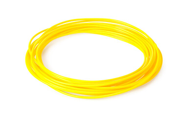 Yellow filament 3d printer isolated on white background