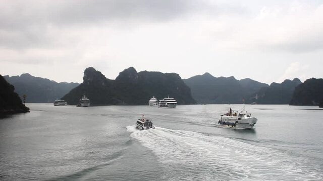 Beautiful rocky islands near Cat Ba, Vietnam. An archipelago of 366 Islands in Vietnam.
