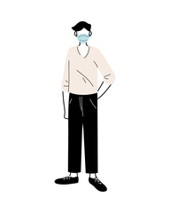 young man with medical mask standing on white background