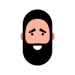 Vector illustration of a smiling bearded man. Portrait of handsome cheerful bearded face. Avatar, profile, ID picture of adult person. Human head illustration