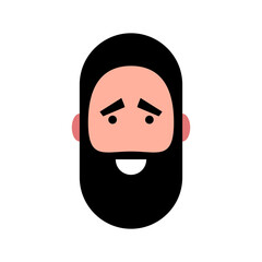 Vector illustration of a smiling bearded man. Portrait of handsome cheerful bearded face. Avatar, profile, ID picture of adult person. Human head illustration