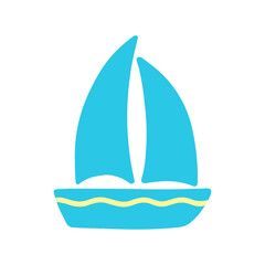 Hand drawn  colorful sailboat isolated on white background. Sea travel cruise, boat and ship, yacht transport, sailboat . Vector flat illustration  of boats. Design for logo, print, card, scrapbooking