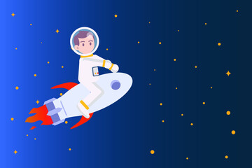Fototapeta na wymiar Astronaut vector concept: astronaut riding rocket in space full of stars with copyspace