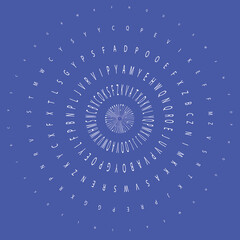 circle of letters on blue background