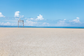 Absolutely empty Petitenget Beach (Pantai Petitenget) closed for quarantine for COVID-19. Seminyak, one of Bali most popular tourist areas. Indonesia.