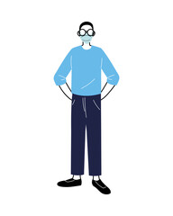 young man with medical mask standing on white background