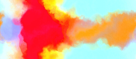 abstract watercolor background with watercolor paint with crimson, vivid orange and pale turquoise colors and space for text or image