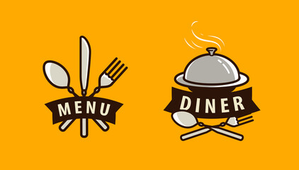 Menu, diner logo. Food service, cuisine vector illustration