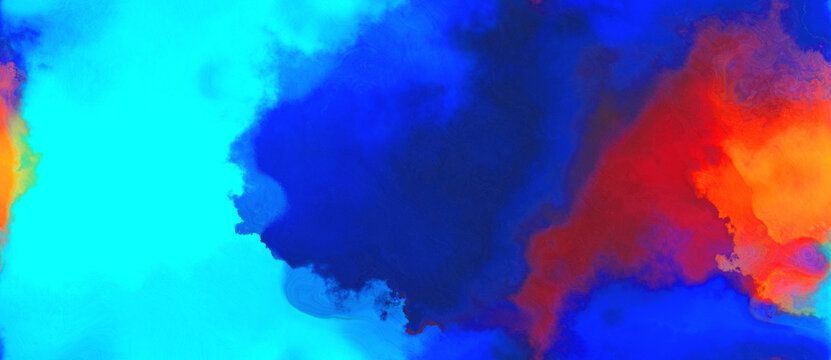 abstract watercolor background with watercolor paint with moderate red, aqua and medium blue colors