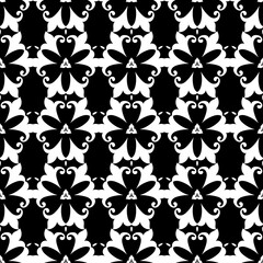Seamless pattern. Black flowers on white floral background