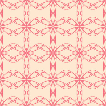 Floral Seamless Print. Pale Pink Pattern On Beige Background