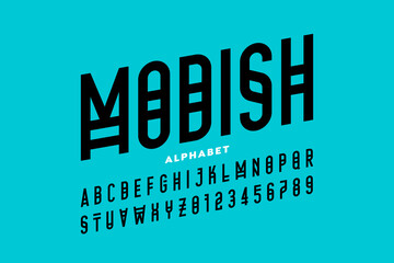 Modern style font, alphabet letters and numbers