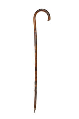 old original wooden and steel walking stick on white background