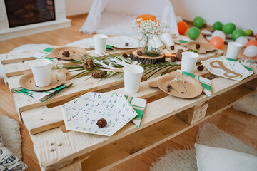 confectionery, birthday cake, sweets on the table, delicious food for children, holiday atmosphere