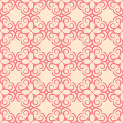 Floral seamless pattern. Pink flowers on beige background