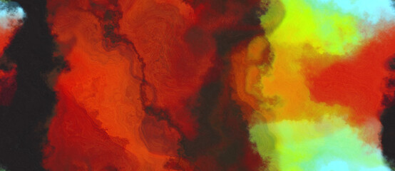 abstract watercolor background with watercolor paint with firebrick, yellow green and very dark pink colors and space for text or image