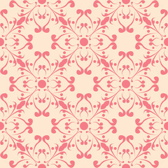 Floral seamless pattern. Pink flowers on beige background