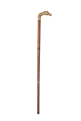 old original wooden and steel walking stick on white background