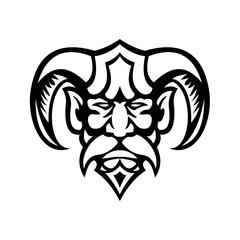 Hades Greek God Head Front View Mascot Black and White