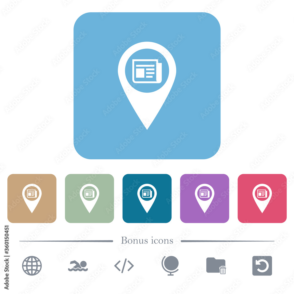 Poster route info gps map location flat icons on color rounded square backgrounds