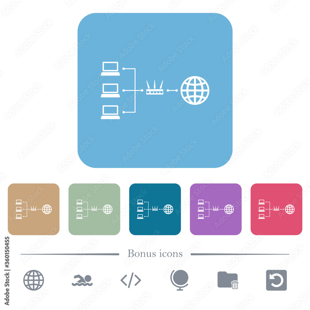 Poster network address translation flat icons on color rounded square backgrounds