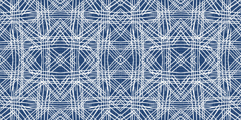 Marine Square Checkered Vector Seamless Pattern. 