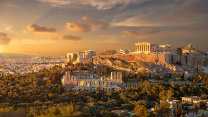 Akropolis of athens at sunset