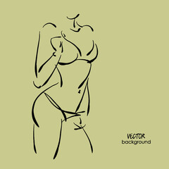 art sketch vector of standing beautiful young sexy woman in bikini