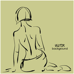 art sketched vector with nude sitting beautiful young  sexy woman 