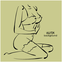 art sketching beautiful young  sexy woman in stockings and bra