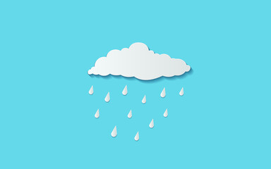 cloud sky silhouette with rain drops  paper art and digital craft style.
