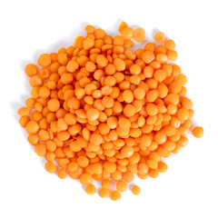 Pile red lentils isolated on white background