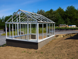 Backyard garden greenhous under construction