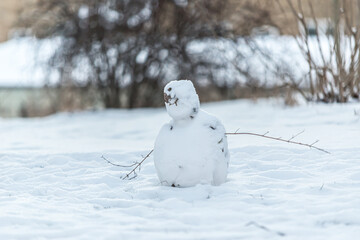 Snow man with branches as arms