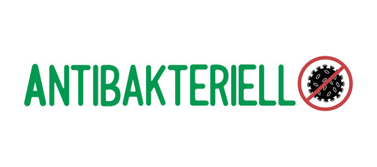 Hand sketched Antibakteriell quote in Germanas logo. Translated Antibacterial. Lettering for poster, flyer, header, advertisement, announcement, web ad banner.