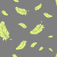 Halfdrop pattern - grey and green - feathers. Seamless pattern for wallpaper or background