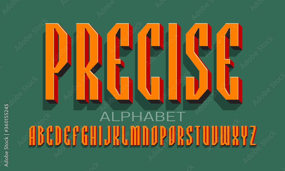 Fototapete precise alphabet of orange red black 3d letters with shadow. volumetric display font. isolated engli