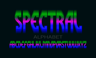 Spectral alphabet of iridescent vibrant letters. Colorful display font. Isolated english alphabet.