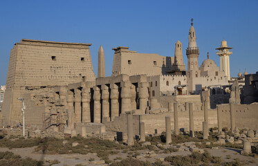 LUXOR TEMPLE IN EGYPT. STATUES AND ANCIENT EGYPTIAN ART. 