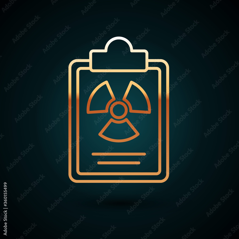 Poster gold line radiation warning document icon isolated on dark blue background. text file. vector.